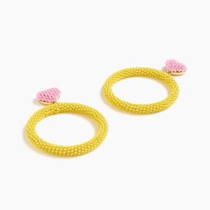 Alison Lou x J. Crew Beaded Earrings - Pink Heart Yellow Glass Bead Hoops
